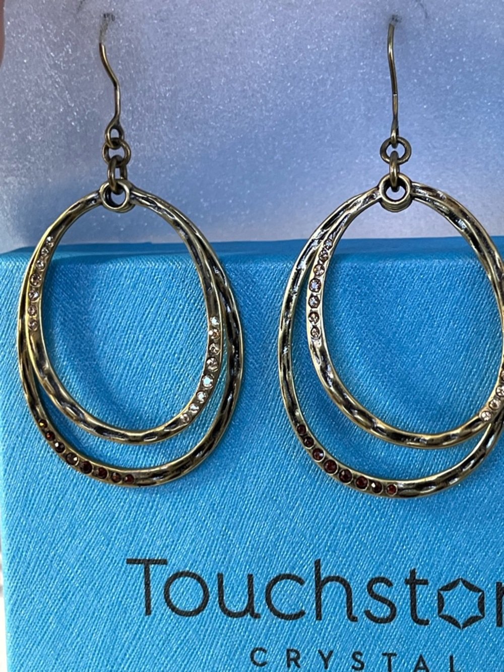 Touchstone Crystal Gold Double Oval Hoop Earrings with Amber Accents